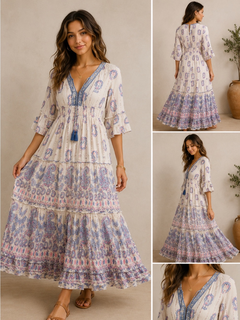 Anthropology Me 2 magic Bohemian Paisley tiered smocked waist Maxi Dress  2x new